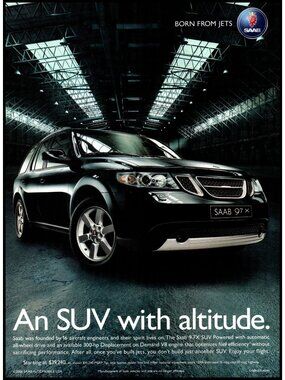 2006 Saab 9-7 SUV Vintage Print Ad Airplane Airport Hangar Altitude Wall Art